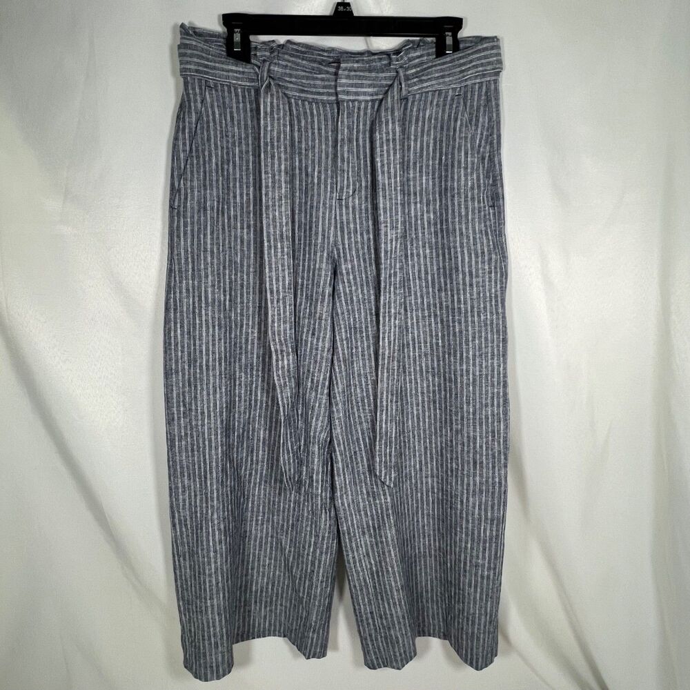 Banana Republic Striped Paperbag Wide Leg Pants Linen Blend Summer Coastal Sz 6